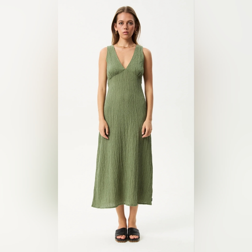 Afends Seersucker Dress In Sage Green